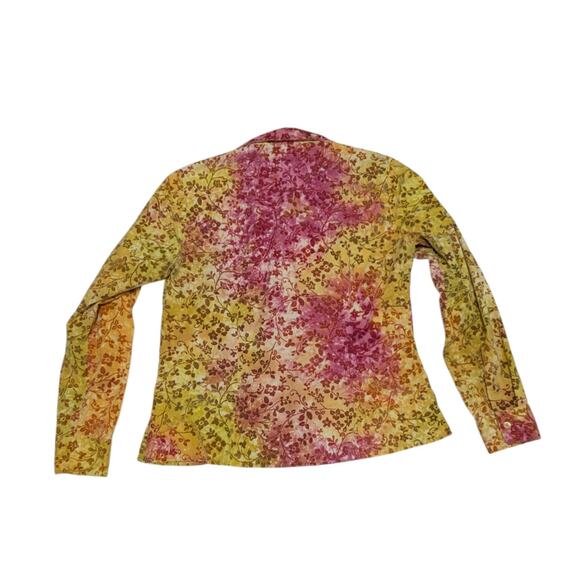 Vintage Velour Floral Paisley Button Down Shirt Yellow Pink Velvet Western Lace - Picture 2 of 4